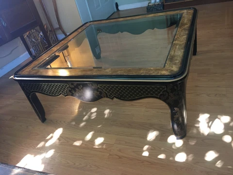 Drexel Heritage Et Cetera Chinoiserie & Burl Wood Square Glass Top Coffee Table Cover