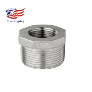 Stainless Steel Reducing Hex Bushing 1/2" Male NPT x 3/8'' Female NPT Fitting - Picture 1 of 3