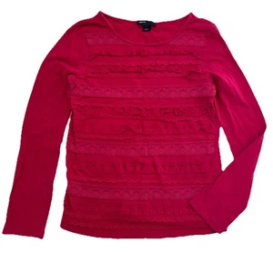 GAP Kids Long Sleeve T Shirt Top Girls Large L 10 Pink Ruffle Laces Cotton - Picture 1 of 6
