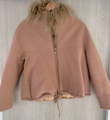 Casaco blusa feminino Moncler logotipo pele lã tamanho 0 marrom  - Imagem 1 de 4