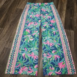 Pantaloni Lilly Pulitzer Bal Jarbour taglia large palme colorate gamba larga spiaggia  - Foto 1 di 13