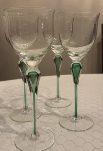 4 Mikasa Julliard Wine Goblets Glasses Crystal Emerald Green Teardrop 9.75” - Picture 1 of 3