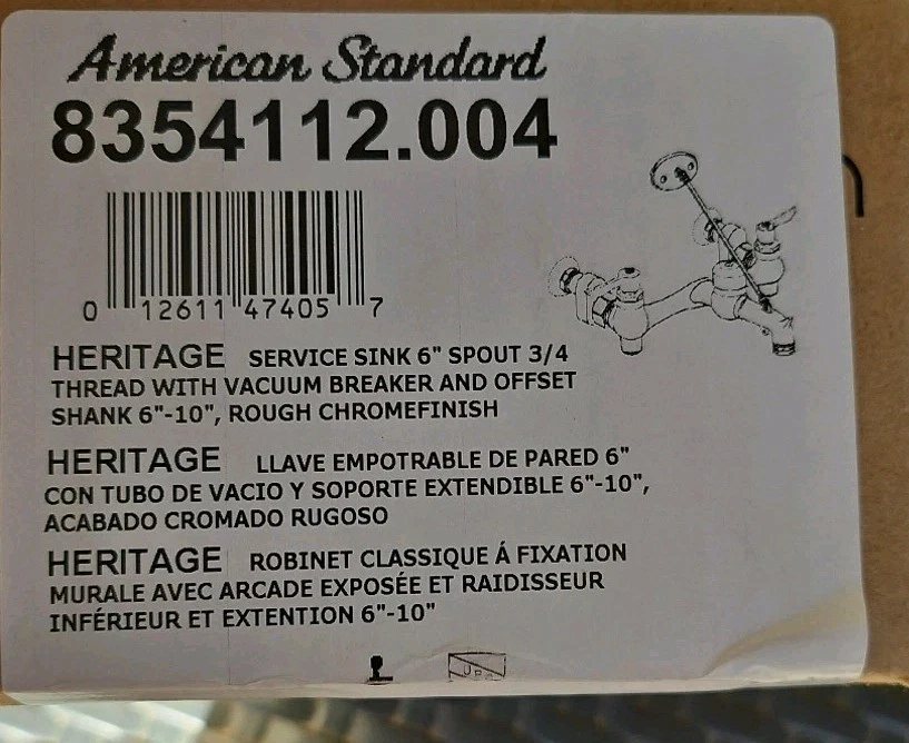 American Standard 8354.112 Rough Chrome Wall Mount Service Sink Faucet With Top