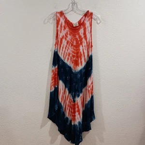 Exist rot, weiß, blau Batik Stil ärmellos fließend Kleid, Einheitsgröße - Bild 1 von 6