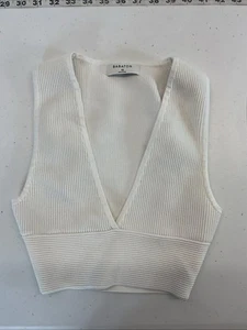Camiseta sin mangas Babaton para mujer tejida esculpida cuello en V recortada acanalada talla XS blanca - Imagen 1 de 7