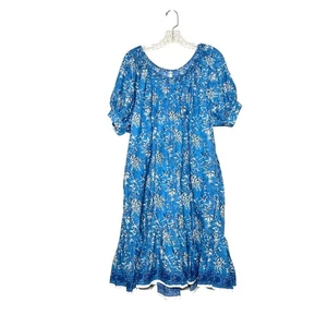 Uncle Frank Kleid Blau Creme Blumenmuster Damen M Puffärmel Boho Prärie - Bild 1 von 7