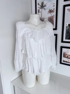 ZARA Leinen Volant Bluse Oberteil Wunderschön XS S 34 36 Neuwertig Weiß - Bild 1 von 9