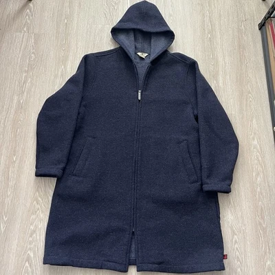 Abrigo largo Woolrich para mujer mezcla de lana con capucha XL azul marino profundo jaspeado Foto 1 de 4