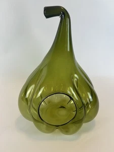 Vintage Green Art Glass Hanging Bird Feeder or Planter MCM Blenko Style 14.5” - Picture 1 of 17