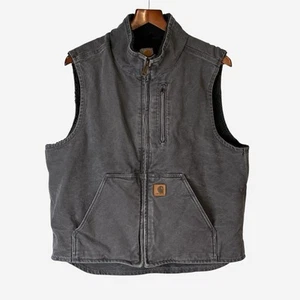 Carhartt Weste Herren L Large Canvas Sherpa Fleece gefüttert Washed Faded Gray V33 GVL - Bild 1 von 10