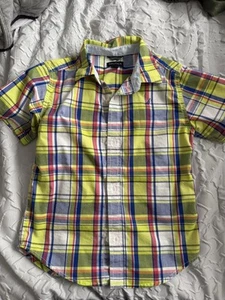 Nautica Boys Plaid Blue/YellowButton Down Shirt Size 7 Cotton Blend Short Sleeve - Picture 1 of 2