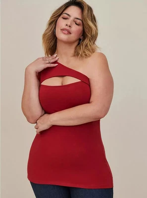 Torrid 4 women 4X One Shoulder Cut Out Tank Foxy Red shirt blouse stretch cami - Image 1 of 4
