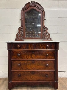 Antique Victorian Burled Marble Top Dresser or Chest with Swivel Mirror - Picture 1 of 14