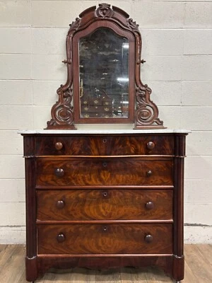 Antique Victorian Burled Marble Top Dresser or Chest with Swivel Mirror - Image 1 of 4