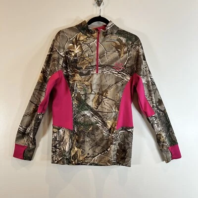 Женский пуловер Realtree Xtra на четверть молнии розовый камуфляж рубашка стрейч логотип L - Изображение 1 из 4
