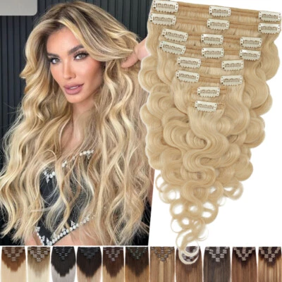 Extensiones de Cabello Humano 100% Remy Clip Ondulado Doble Trama Grueso Cabeza Completa 170G Foto 1 de 4