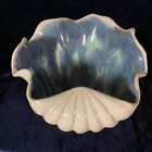 Vintage Large Ocean Blue Seashell Ceramic Bowl, Beach Decor
