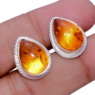 Gemelli gioielli fatti a mano in argento 925 con pietra preziosa ambra... - Immagine 1 di 2