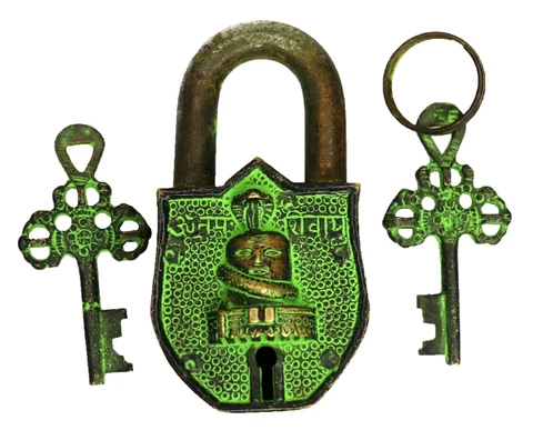 Om Namah Shivay Engraved Vintage Antique Style Padlock Handmade Brass Door Lock Cover