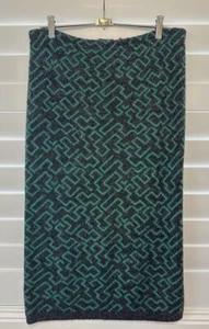 Falda cálida vintage años 80 tejida elástica mezcla mohair lana verde gris patrón XL 16 - Imagen 1 de 6