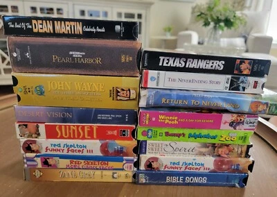 Lot of 16 VHS Tapes Disney Pearl Harbor Pooh Barney Red Skelton John Wayne LOOK - Image 1 of 3