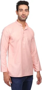 Camisa de vestir para hombre informal/festiva india Kurta mezcla de algodón y seda - rosa - talla 36 - Imagen 1 de 6