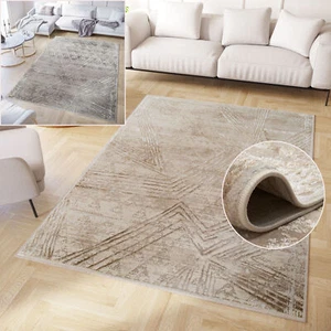 Alfombra de pelo corto marrón gris líneas empañadas efecto 3D salón dormitorio - Imagen 1 de 13