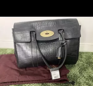 Mulberry Women’s Bayswater Black Croc Embossed Leather Bag & Dust Bag L - Picture 1 of 23