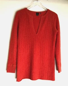 B Chyll Women's Size Medium 100% Cashmere Orange Cable Pullover V-Neck Sweater - Picture 1 of 14