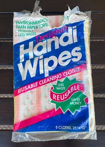 Vintage Handiwipes 6 Towels 2 Pink Flower, 4 Yellow Stripe NIP Open Box 21 x 13" - Picture 1 of 8
