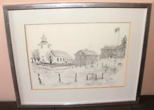 Litografia dell'artista svedese Lasse Olsson raffigurante Chiesa e Scuola - Foto 1 di 14