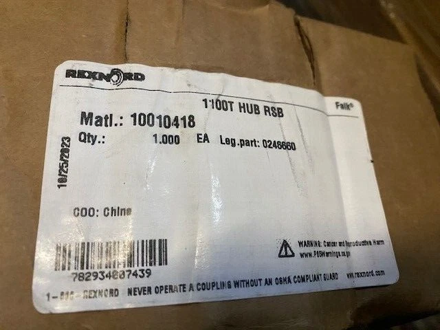 REXNORD 0246660 HUB COUPLING 1100T RSB X 5.590" 10010418 (NEW) - Image 1 of 1