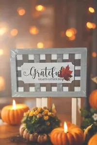 New Sealed "Grateful Hearts Gather Here" Wall Hanging Decor Fall Sign 11"X7" - Picture 1 of 6