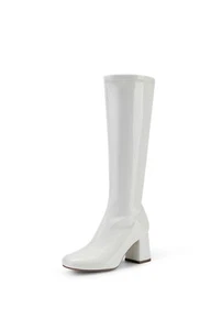 Ellie Women's Size 8 Patent Leather White GoGo Boots 3" Heels New W/Box - Picture 1 of 4