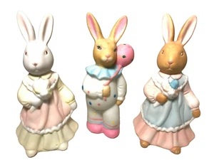 Lot of 3 Vintage Ceramic Porcelain BUNNY FIGURINES 2 Girls 1 Boy Easter Decor - Picture 1 of 6