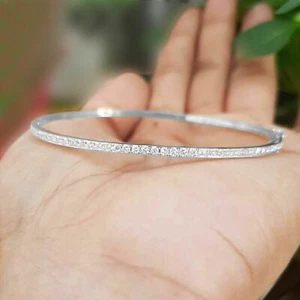4Ct Round Cut Simulate Diamond Women's Bangle Bracelet in 14K White Gold Finish - Picture 1 of 5