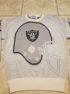 Vintage 80s Los Angeles Raiders Sweater NFL Helmet Authentic Cliff Engle Size L - Picture 1 of 3