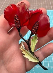 Unsigned Dimensional Vendome Acrylic Flower & Rhinestone Brooch 4" READ - Picture 1 of 6