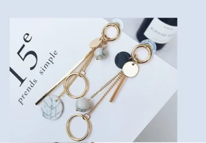 Gold Asymmetric Geometric Marble Drop Earrings – Bold & Modern Elegance - Picture 1 of 4