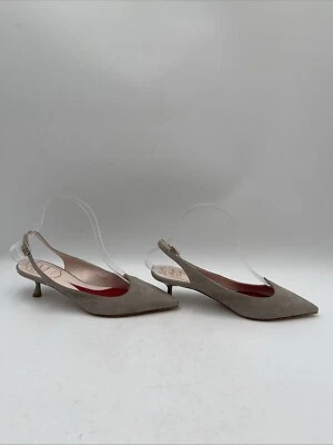Roger Vivier I LOVE VIVIER Gray Suede Pointed Toe Slingback Kitten Heels Sz 36.5 - Image 1 of 4