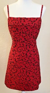 Vintage Women's Y2k Babydoll Mini Dress Red Black Velvet Burnout Sz 11 Hoco Gala - Picture 1 of 9