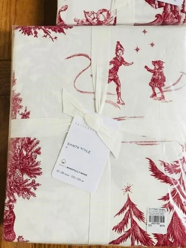 Juego de sábanas Pottery Barn Santa Toile rojo gemelo vacaciones de Navidad francés 3 piezas nuevo🦩 Foto 1 de 1