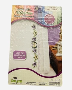 Janlynn Color With Stitches Stamped Pillowcases Pansies And Butterflies Sealed - Picture 1 of 4