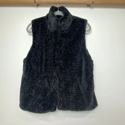 Betsey Johnson Women’s Faux Fur Vest Women’s Sz Large Black Lined Jacket Pockets - Image 1 of 4