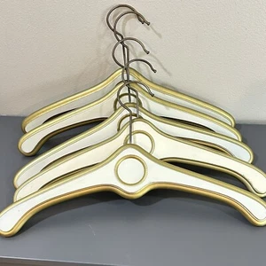 5 Cream & Gold Wood Clothes Coat Hangers Vintage Mid Century Hollywood Regency - Picture 1 of 7