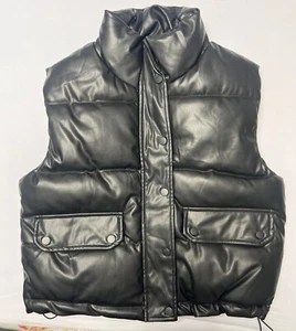C&C California Puffer Vest Black Faux Leather Vest Size S - Picture 1 of 9
