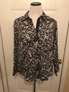 LANE BRYANT Black White Floral Tailored Button Down Shirt TOP Size 16 - Picture 1 of 7