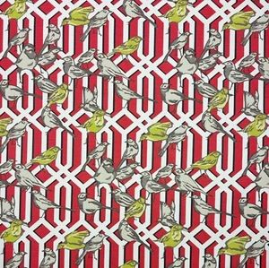 ROBERT ALLEN AVIARY TRELLIS POPPY RED BIRD GEO MULTIUSE FABRIC BY YARD 54"W - Picture 1 of 6