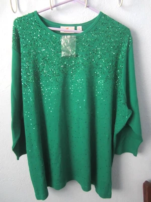 Nuevo con etiquetas Top para mujer Quacker Factory 3x Navidad VERDE lentejuelas brillantes Foto 1 de 4
