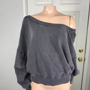 Free People Take Me Back Women's Sweatshirt Large Off Shoulder Low V back X4-23 - Picture 1 of 7